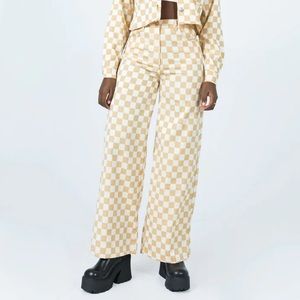 Princess Polly IN CHECK DENIM JEANS BEIGE Size 2